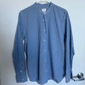 Sandro Men’s Mao Collar Blue and White Stripped Shirt